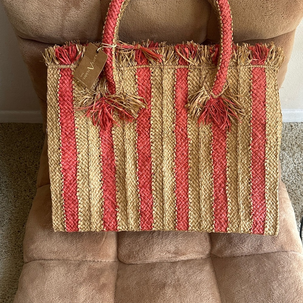 Sans-Arcidet Paris - NWT a Red and Tan Striped Canvas Tote